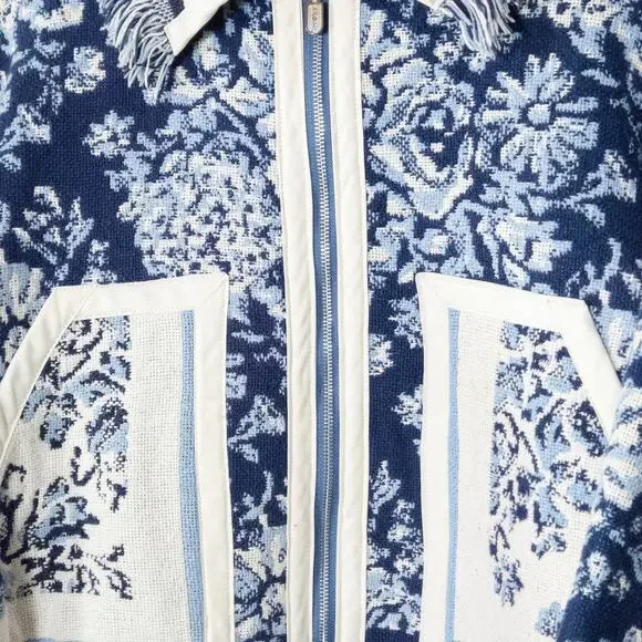 Handmade Cropped Zip Jacket Size L Floral Jacquard Statement Print - Picture 5 of 8